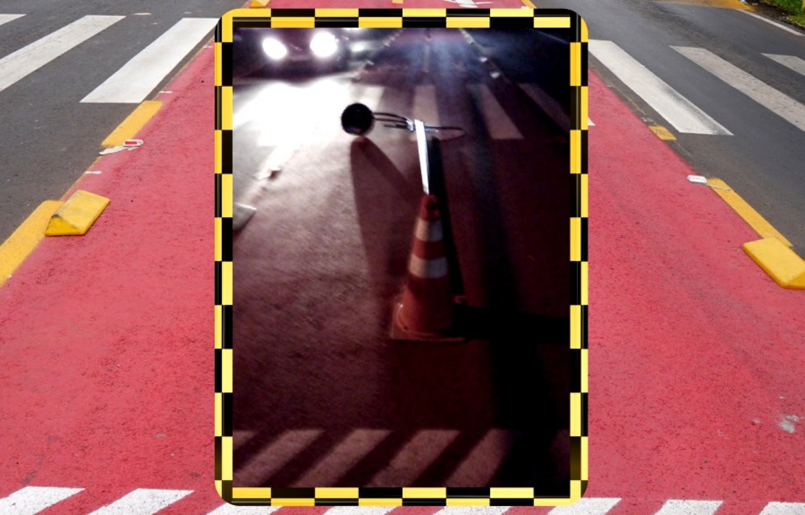 Motorista destruiu luminária da nova ciclovia e fugiu do local