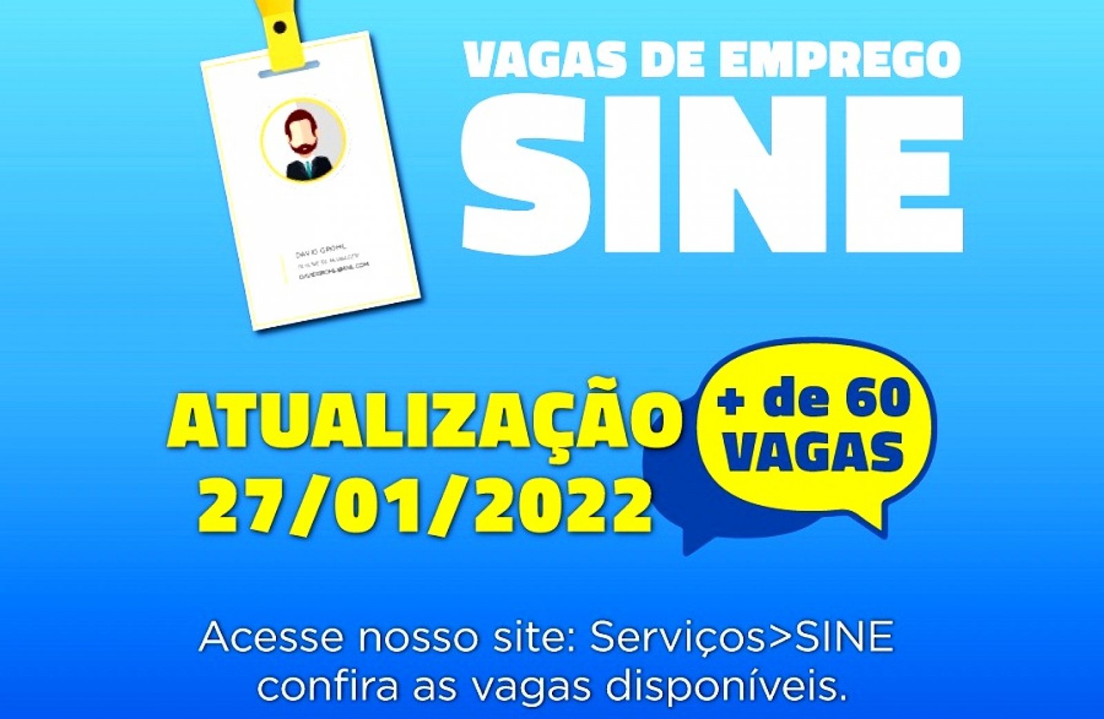 SINE oferece mais de 60 vagas de emprego no município